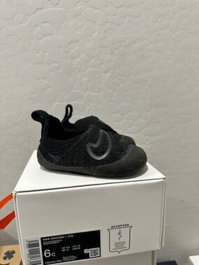 Nike Swoosh 1 Kids Black Slip-On Knit Sneakers with Swoosh Accent